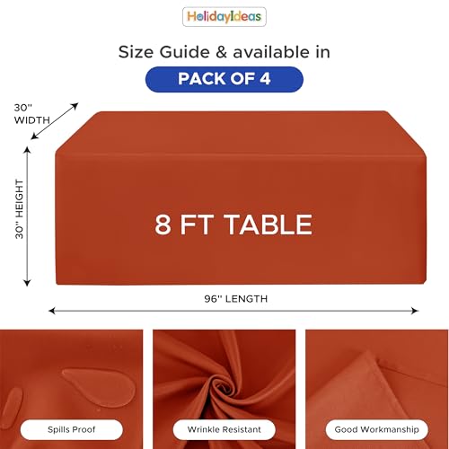 Rust Fitted Tablecloth for 8ft Tables - 4-Pack, 30x96 Inch, Fall Festival Decor