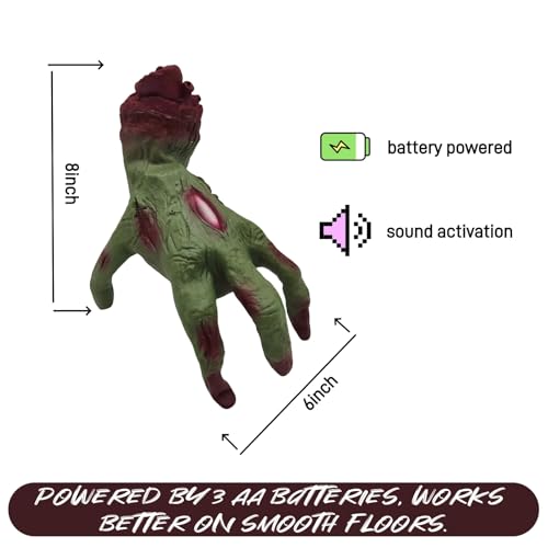 Green Animated Crawling Zombie Hand Halloween Prop Sound Activated Horror Decor