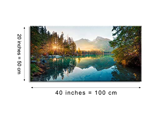Autumn Lake Canvas Wall Art 40x20 Inches - Colorful Summer Landscape Print