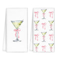 Bow Martini Decor Kitchen Towels Set of 2 - Pink Bow Martini Hand Towels