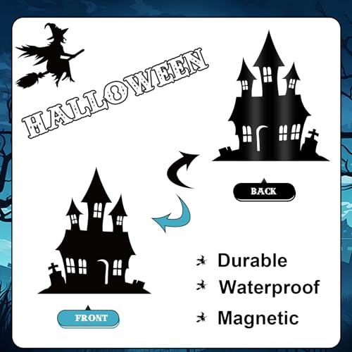 Halloween Garage Door Magnets Set - Black Witch Bat Spider Star Castle Decorations