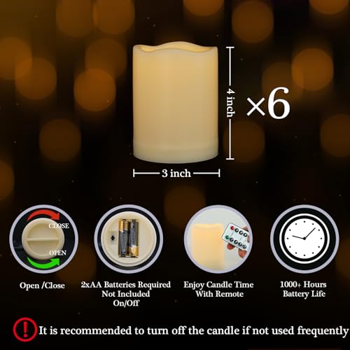 6 Pack Outdoor Waterproof Flickering LED Flameless Candles with Remote & Timer - Ivory, 3x4 Inches - Variation of D3xH4