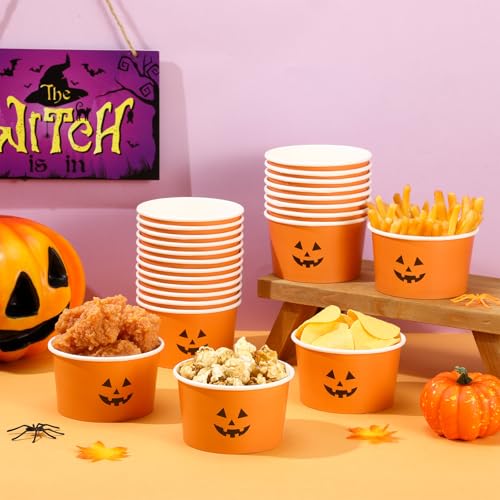 24 Pack 16 oz Disposable Halloween Pumpkin Snack Cups - Black & Orange