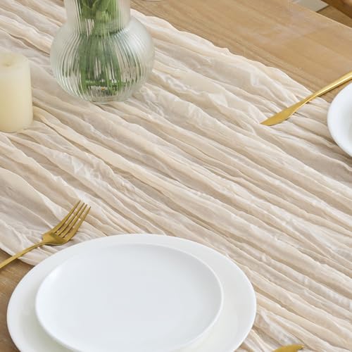 3-Pack Beige Cheesecloth Table Runners 10FT Boho Rustic Elegant Decor
