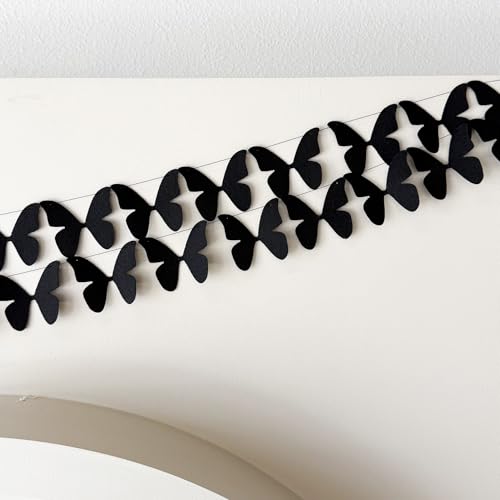 Black Butterfly Garland - Pre-Strung Felt Halloween Wall Decor, 9 Feet - Black