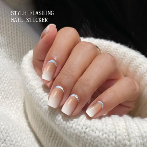 Semi Cured Gel Nail Strips Glitter White - Easy DIY Nail Art Wraps