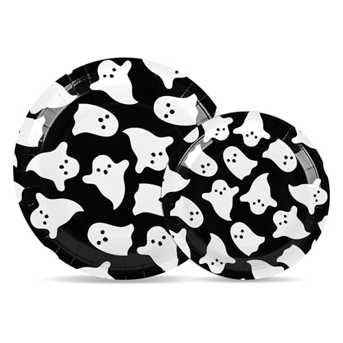 AimFun Halloween Ghost Paper Plates Set - 9 Inch & 7 Inch, 48 Pcs