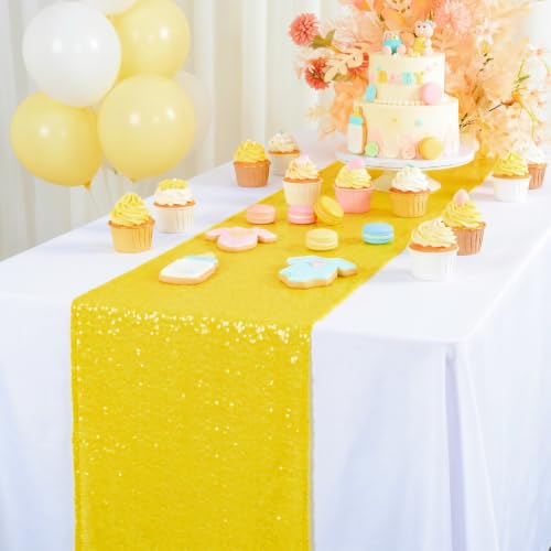 Yellow Sequin Table Runner 12x108 Inch for Wedding & Party Decor - Variation 1