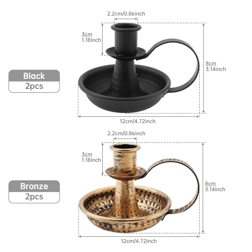 Black & Bronze Taper Candle Holders Set - 4 Pcs Iron Candlelight Stands with Handle for Home & Wedding Decor Variation of 4