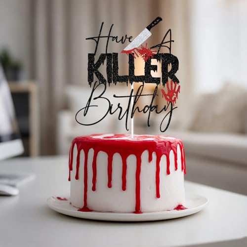 Halloween & Birthday Cake Topper with Glitter Skull Design - Killer Themed Party Decor