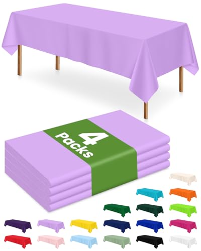 Lavender Disposable Plastic Tablecloths 4 Pack - 54 x 108 Inch for 6ft Tables