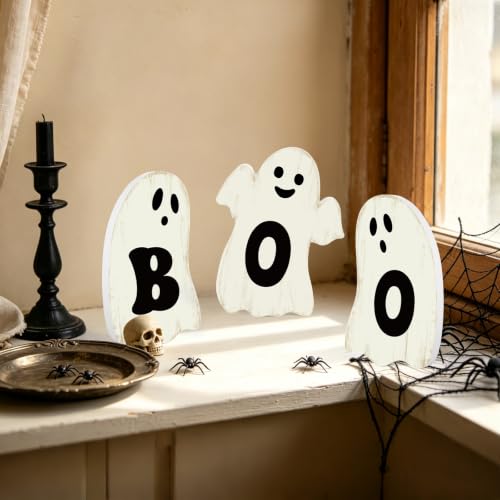 Halloween Ghost Wooden Signs Set - Boo Variation Indoor Holiday Decor