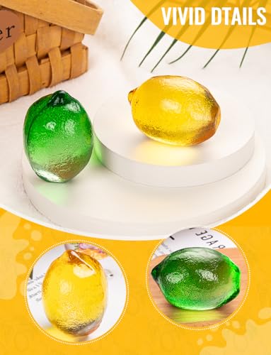 Glass Lemon Figurine Set - 2 Inches, Green and Yellow Collectible Decorations - Variation 2