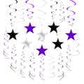 Purple Black Silver Star Swirl Hanging Decorations Set - 20 Pack, Party & Event Decor