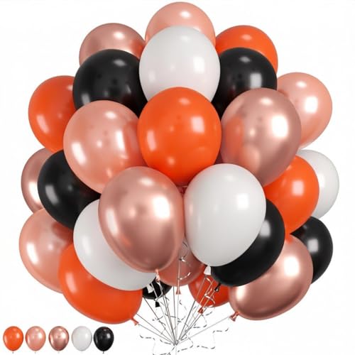 Halloween Balloons Set - Black Orange White Rose Gold with 3D Bat Stickers - 60PCS, Variation: Black Orange Rose Gold