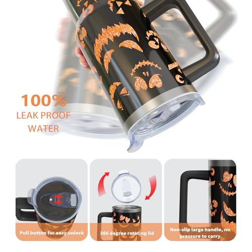 Halloween Pumpkin Face 40oz Insulated Tumbler Cup with Handle & Straw - Variation 01