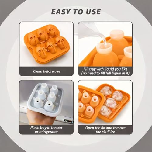 Skull Ice Cube Mold - Orange Silicone Ice Tray for Whiskey & Cocktails