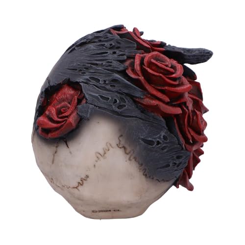 Gothic Skull Figurine with Red Roses and Black Smoke - Hand-Painted Resin Decor