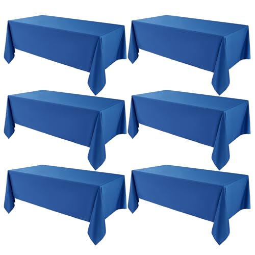 Royal Blue Rectangle Tablecloth 90 x 132 Inch - Pack of 6 for 6ft Tables, Durable Polyester