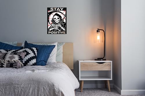 Stay Positive Skull Metal Tin Sign - Gothic Wall Decor for Home Bar & Halloween
