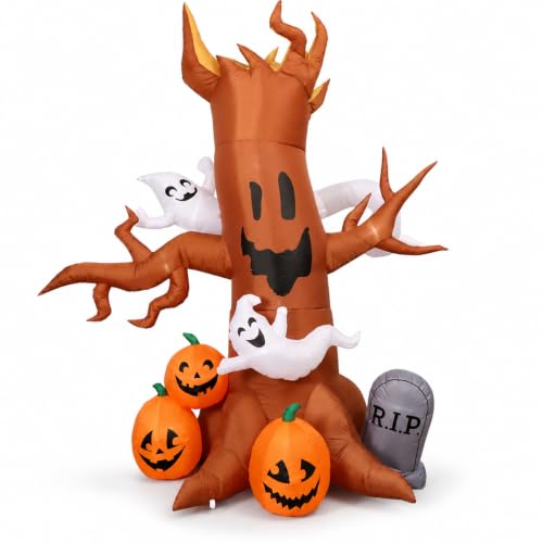 8FT Halloween Inflatable Ghost Tree Decoration with Pumpkins and Tombstone