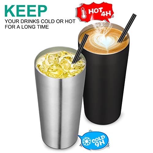 20oz Stainless Steel Vacuum Insulated Tumbler with Lid & Straw - Black, 12 Pack