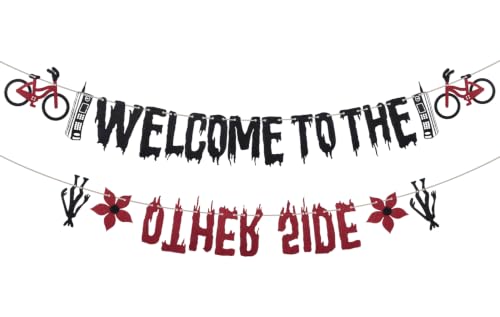Black Red Glitter Welcome to the Other Side Banner for Stranger Party Decorations