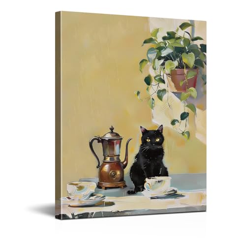 Coffee Cat Canvas Wall Art - Black Cat Kitchen Decor - Variation of THIS listing: Coffee-02
