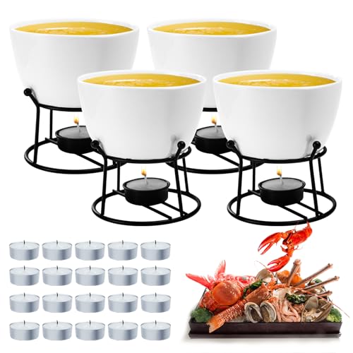 12.8oz Ceramic Butter Warmer for Seafood with Stand & Tealight Candles - Melter Set