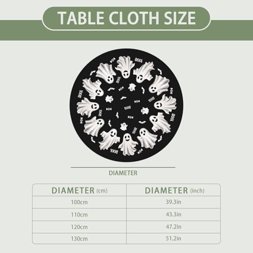 Halloween Round Fitted Tablecloth Spooky Ghosts Bats Waterproof 40-44 Inch - Wood Brown / 60"