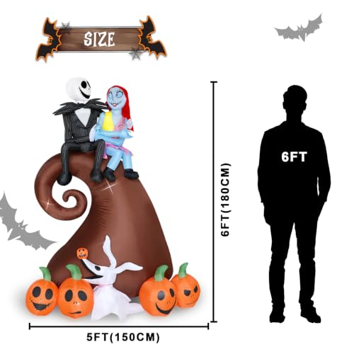 Inflatable Halloween Yard Decoration Skeleton Couple with Pumpkin & LED Lights - 6 Ft Outdoor Blow Up Display