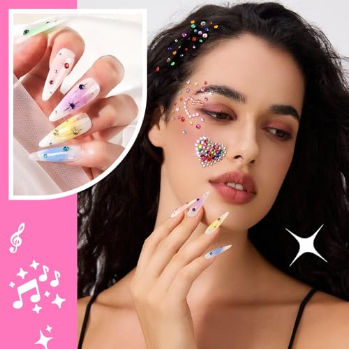 Face Rhinestones Kit for Makeup & Nail Art with Glue, 12 Colors & Accessories