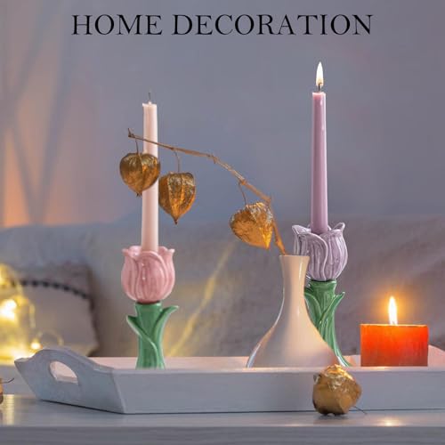 Purple Ceramic Candle Holder for Taper Candles, Incense & Decor