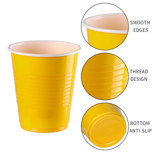 Disposable Colored Plastic Cups - 12 Ounce Party Cups - Yellow - 100 Pack