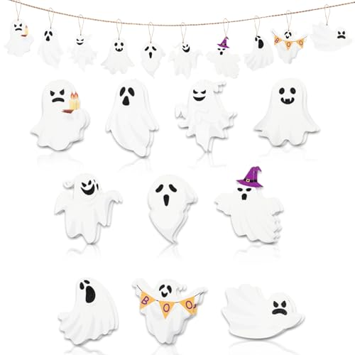 Halloween Ghost Wooden Ornaments - Classic-1 20Pcs Spooky Tree Decorations