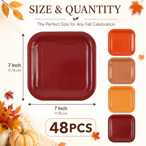 Multicolor 48pcs Fall Disposable Square Paper Plates 7 Inch Party Decor