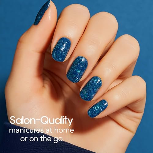 Nail Strips - Oceans Apart Dark Navy Glitter Design - 16 Double-Ended Gel Polish