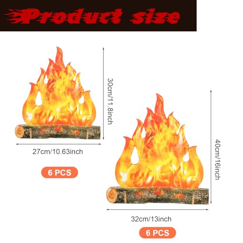 Fake Fire Cardboard Campfire Set - 11.8 Inch & 15.8 Inch, Gold Orange, Reusable Decor