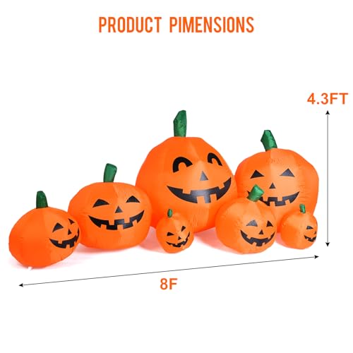 7.6 Ft LED Inflatable Pumpkin Halloween Yard Decoration with Stakes & Ropes