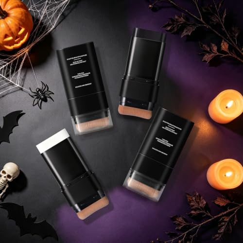 Black Dual-Ended Face & Body Paint Stick with Brush - Full Coverage Makeup for Cosplay & Halloween - Variation #01 Black