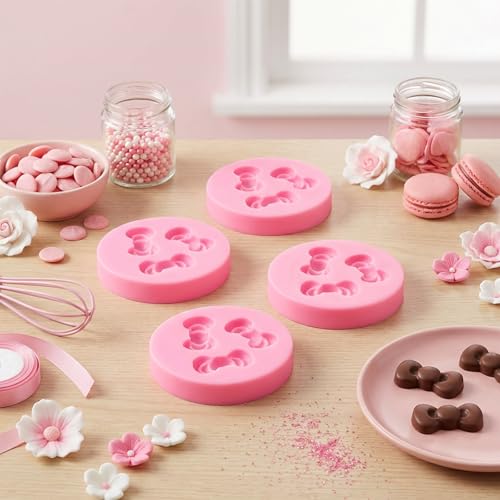 Mini Silicone Bow Molds for Cake Decorating Candy Chocolate & Crafts - 4 Pack