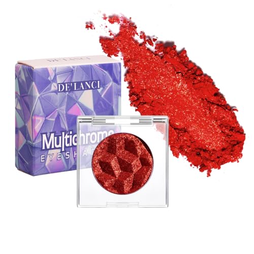 Red Glitter Eyeshadow Palette - True Red #R1, Multi-Dimensional Chrome & Holographic Shimmers, Long-Lasting Waterproof Makeup