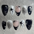 Halloween Press On Nails Short Almond Spider Web Fake Nails Set - Pattern 06