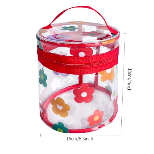 TotePrint Printed Flowers Clear Cylinder Travel Makeup Bag,Portable Waterproof Pouch with Handle Ideal for Women and Girl (Multi Flowers)