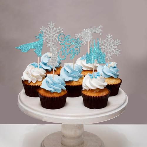 Snowflake Cupcake Toppers Set - Design 13 Winter Frozen Party Decorations (24 Pack)