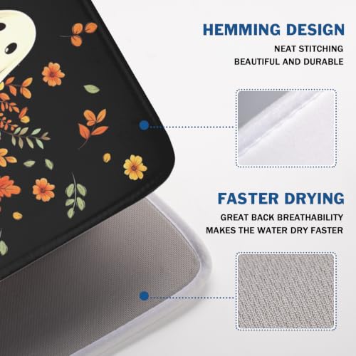 Black Halloween Ghost Dish Drying Mat 18x24 Inches - Waterproof Kitchen Decor
