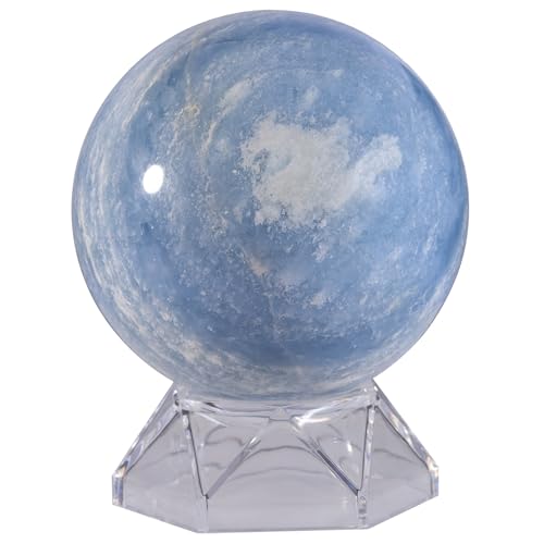 Blue Celestite Stone Sphere Figurine - 2.36-2.76 Inches, Healing & Decor