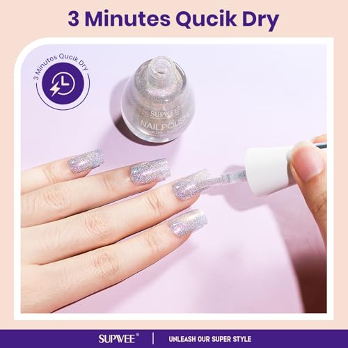 Holographic Glitter Nail Polish - Quick Dry Mermaid Shine, 16ml - SUPWEE