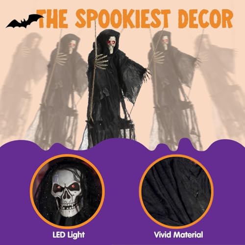 Black & White Swinging Ghosts Halloween Decorations with Lighted Eyes - Outdoor Yard Decor Set