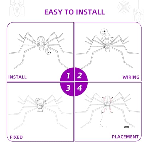 Giant Halloween Spider Decoration 6.8ft Lighted Outdoor Yard Decor with 115 LEDs - Black